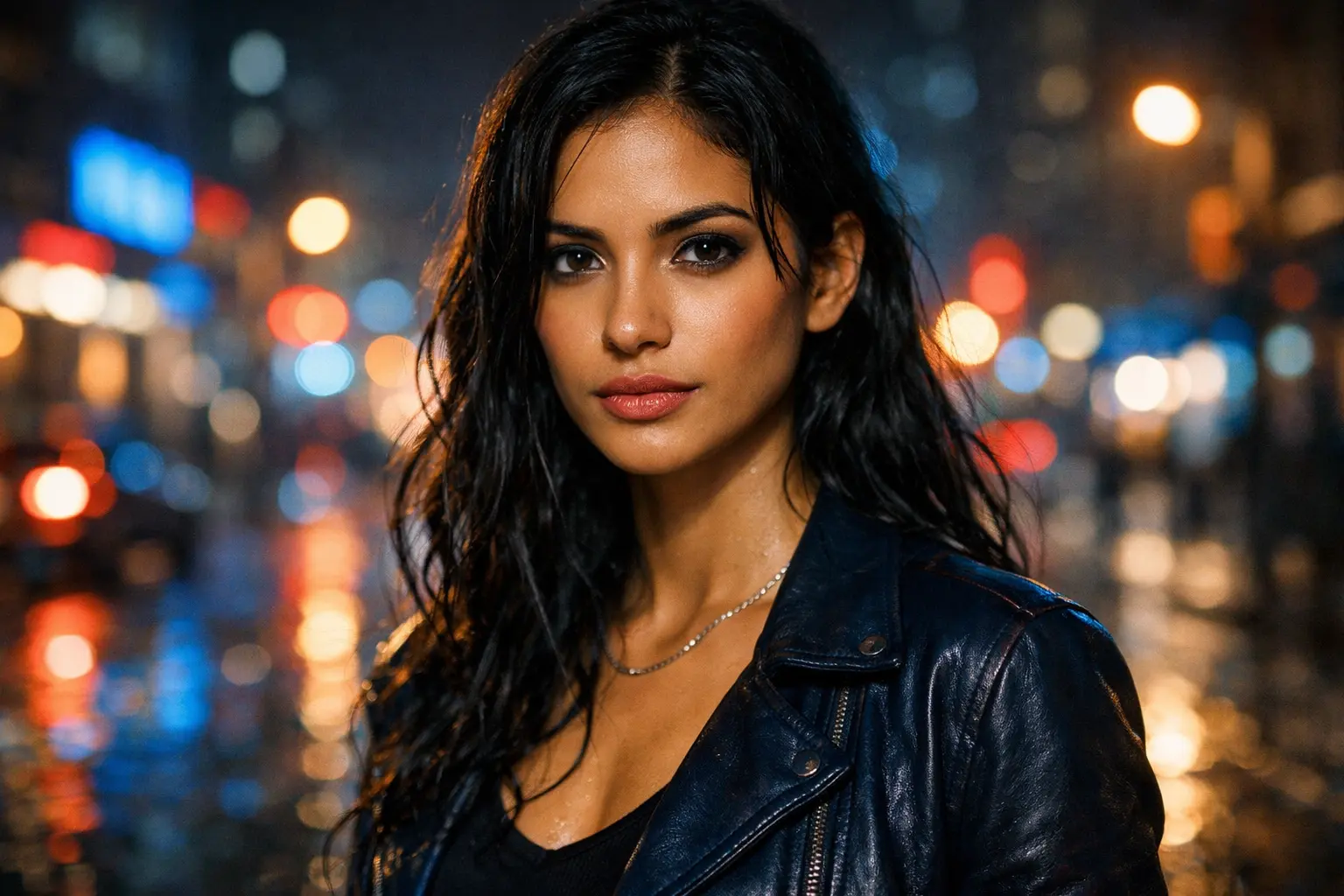 Cinematic Portrait of a Woman in Neon City Lights at Night 2