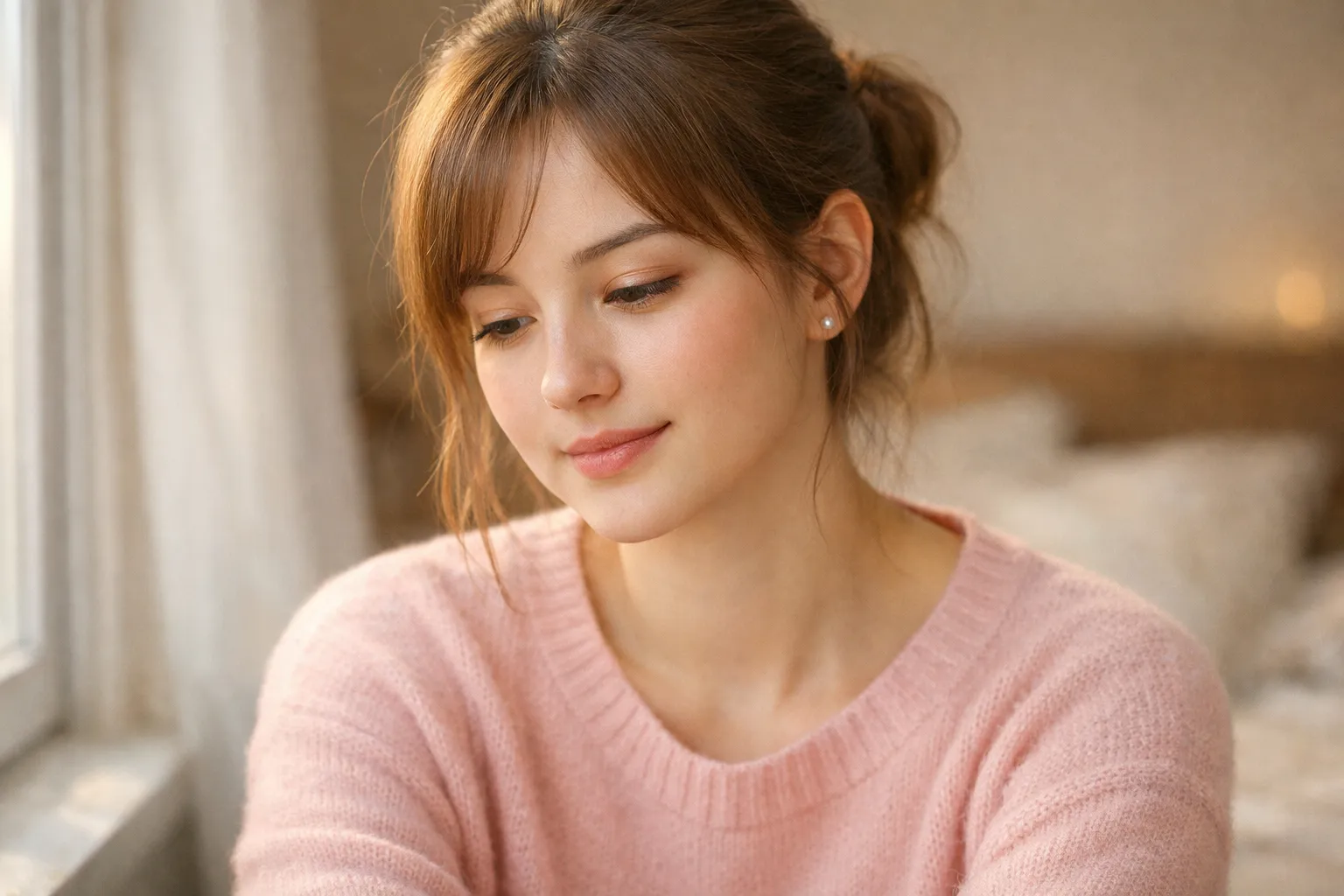 Photorealistic Soft Portrait of a Woman Near a Window