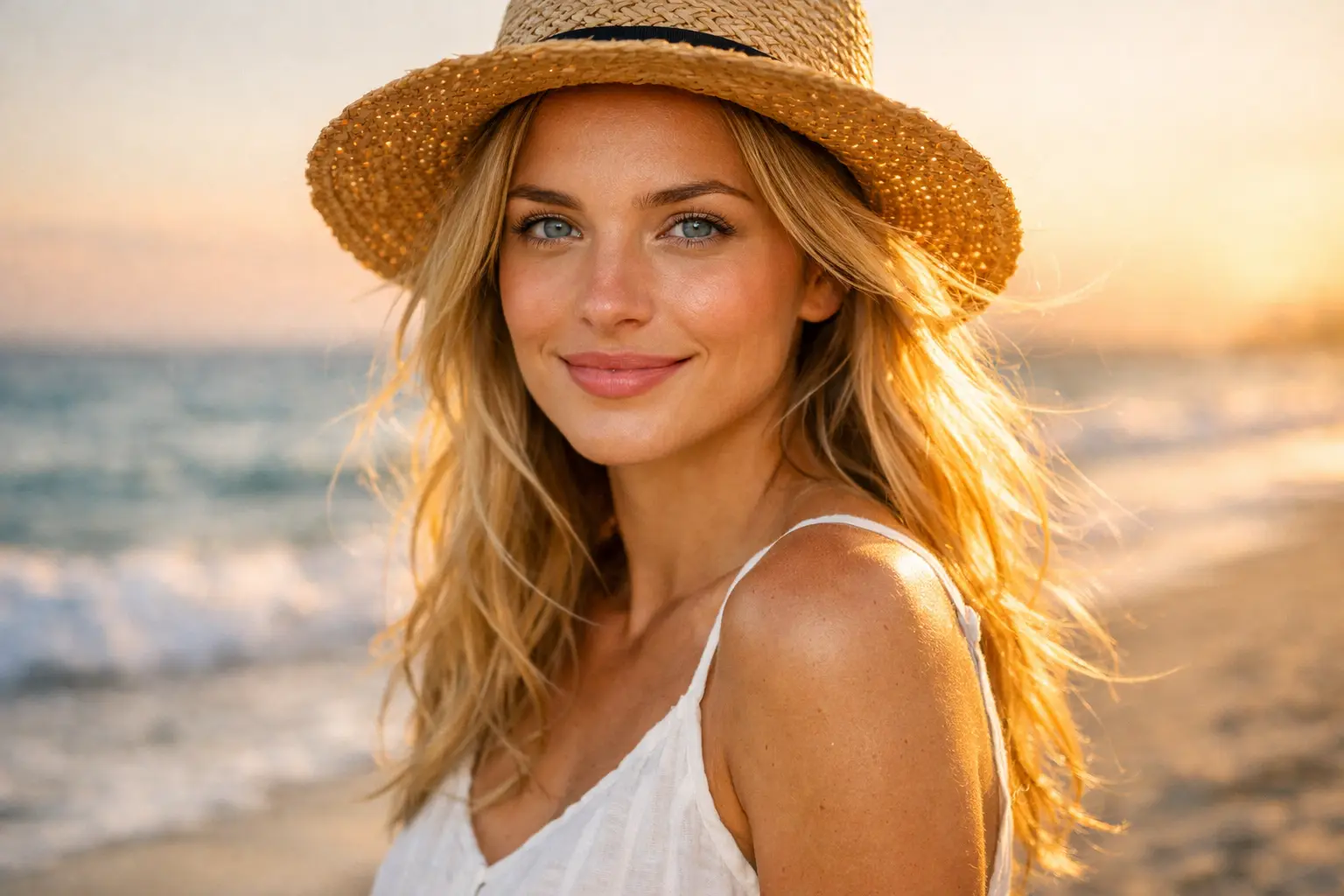 Sunset Beach Portrait of a Happy Young Woman 2
